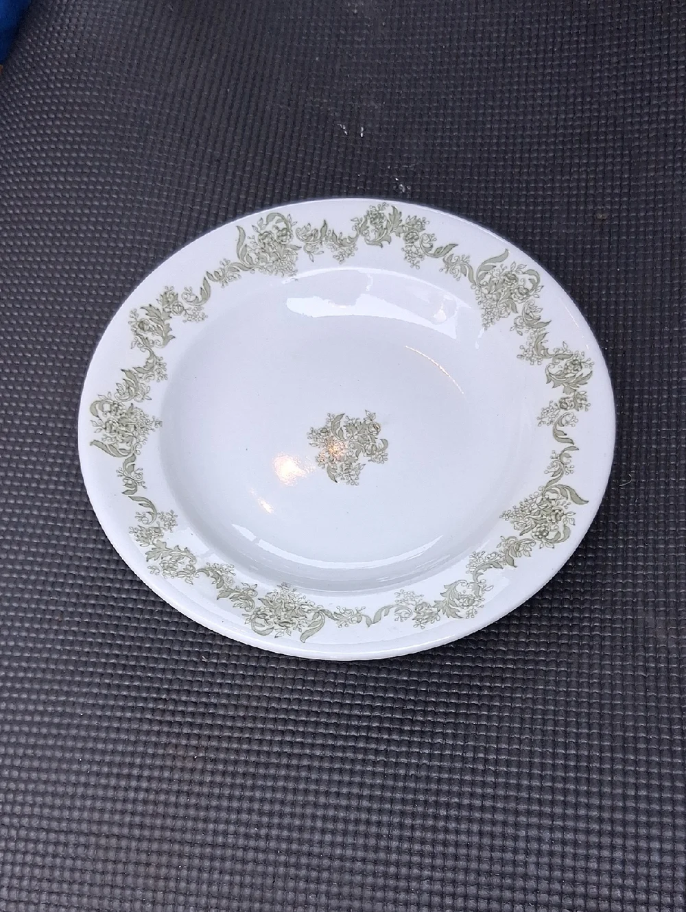 Vintage Rimmed Soup Plate Bornstein Greenwood China w/ Sage Green Scroll Border